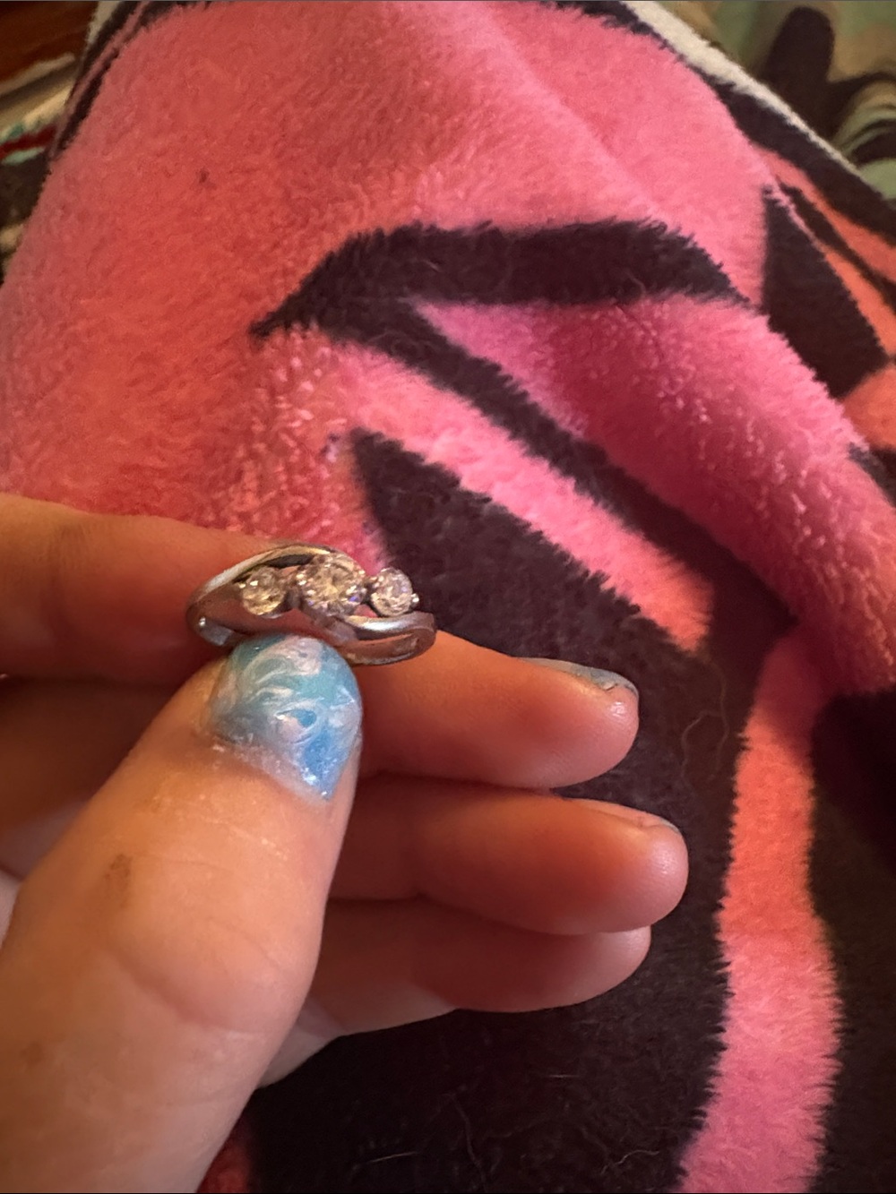 Silver-Tone Three-Stone Crystal Ring - Pink Accent